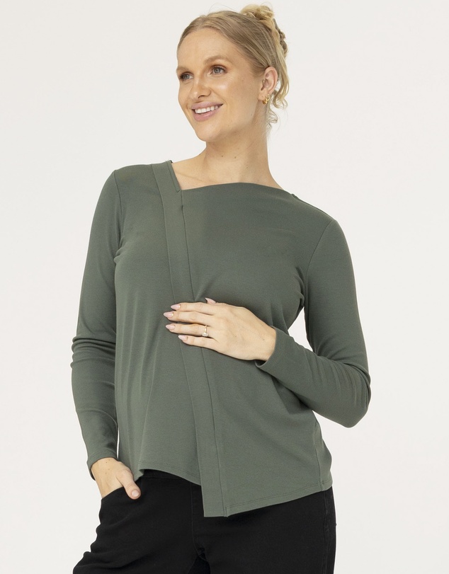 Angel Maternity - Harper Maternity/Nursing Zipper Top in Moss Green