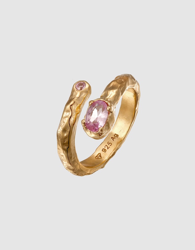Haze & Glory - ICONIC EXCLUSIVE - Ring Oval Synthetic Sapphire Pink Gems 925 Sterling Silver Gold Plated