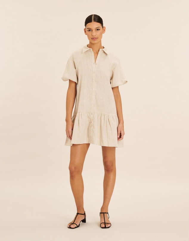 AERE - Joia Linen Puff Sleeve Mini Dress