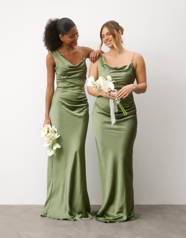 Six Stories - Cowl Front Asymmetrical Satin Bridesmaid Dress