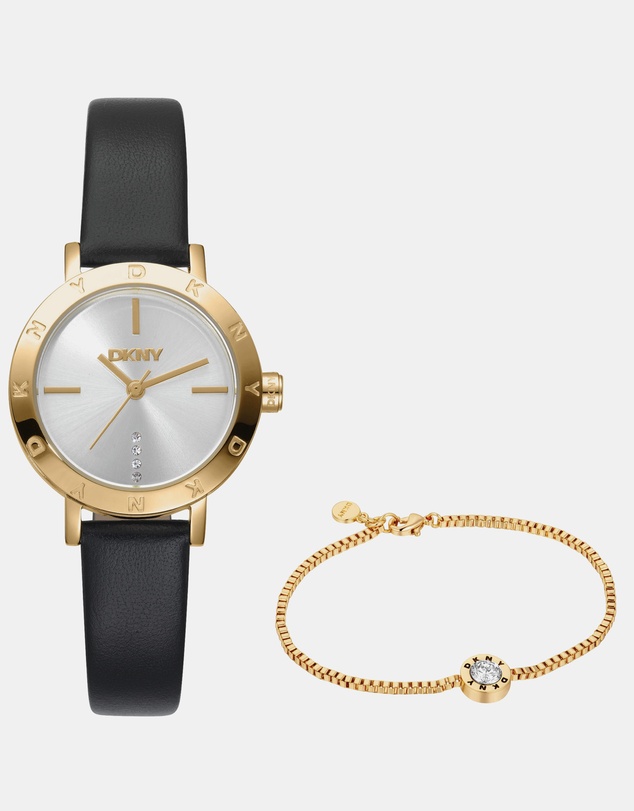 DKNY - Essentials Gold 28mm Silver Dial Womens Watch + Gold Bracelet