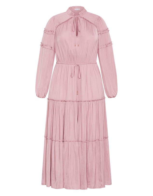 City Chic - Plus size Drama Queen Long Sleeve Maxi Dress - dusty pink