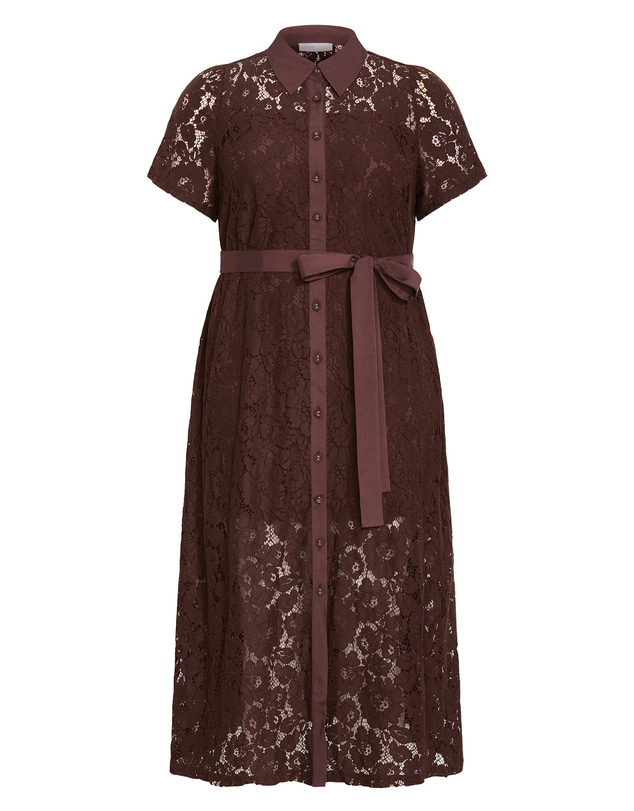 City Chic - Plus size Lani Lace Shirt Dress - chocolate
