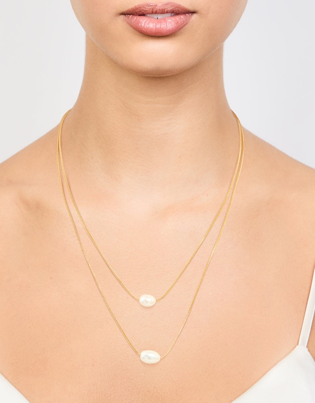 Lovisa - Waterproof Gold Plated Stainless Steel Layered Pearl Pendant Necklace