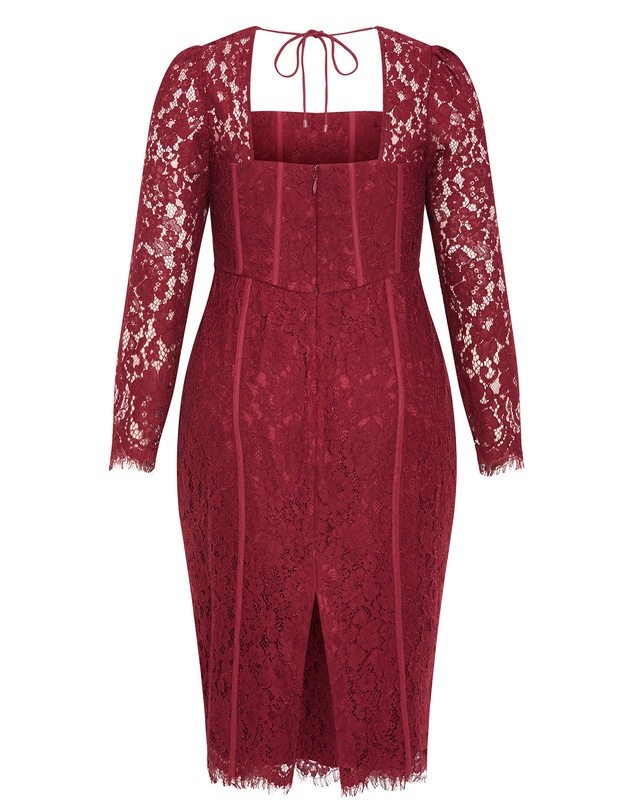 City Chic - Plus size Valentine Corset Lace Midi Dress - ruby