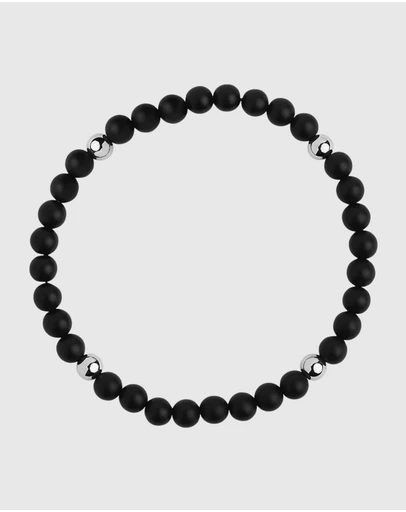 Najo - Apollo Men's 6mm Matt Onyx & Steel Elasticised Bracelet