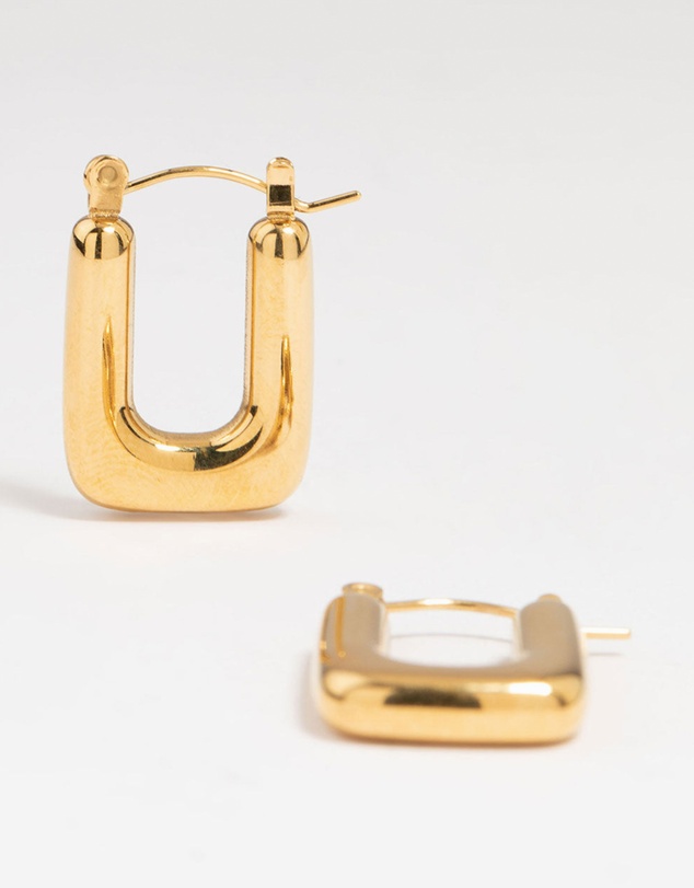 Lovisa - Waterproof Gold Plated Stainless Steel Organic Rectangle Hoop Earrings