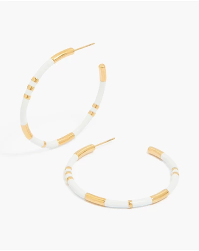 Lovisa - Waterproof Gold Plated Stainless Steel White Enamel Hoop Earrings
