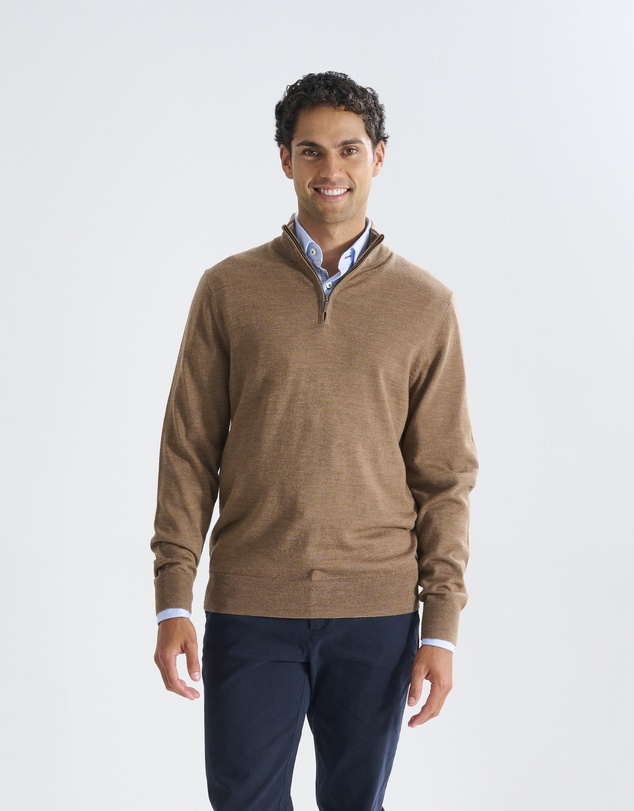 3 Wise Men - 3 Wise Men Harvey Zip Neck Merino Knit - Ale
