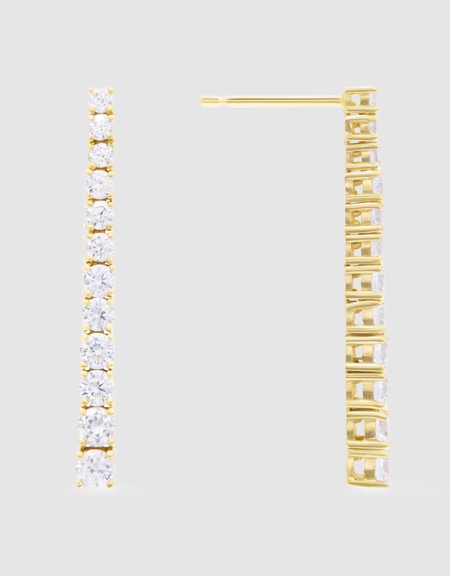 Wanderlust + Co - Pave 14K Gold Vermeil Tennis Earrings