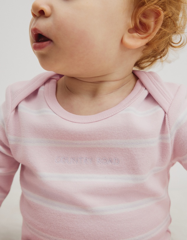 Country Road - Organically Grown Cotton Stripe Logo Long Sleeve Bodysuit