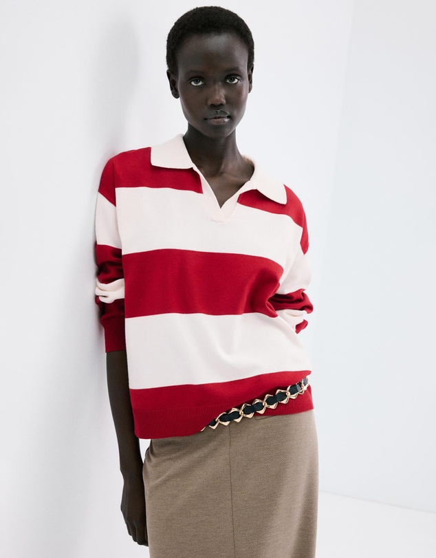 M.N.G - Striped Polo-Neck Sweater