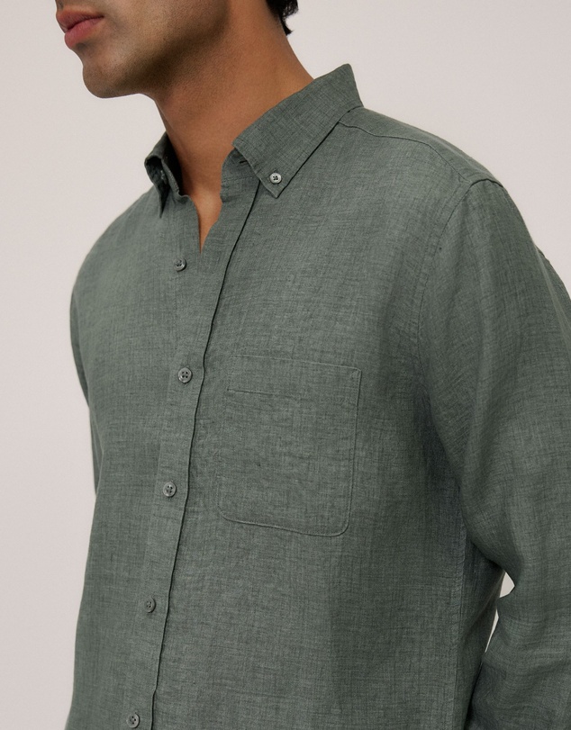 Trenery - Regular Fit Delave Linen Shirt in Evergreen