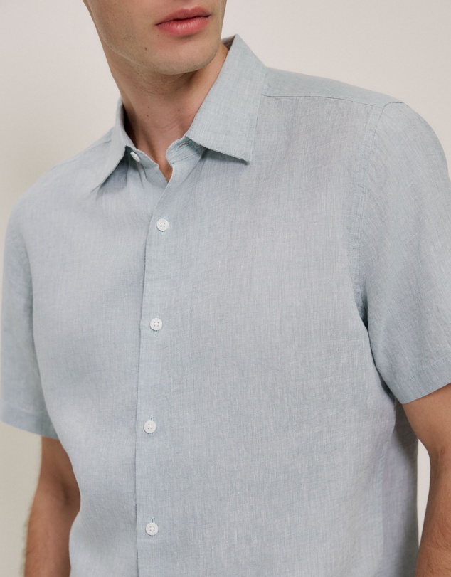 Trenery - Yarn Dyed Linen Short Sleeve Shirt in Sage Green