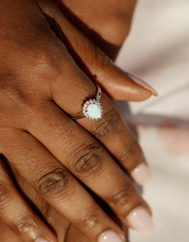 Georgini - Georgini Opal Glow Rozelle White Created Opal Silver Ring
