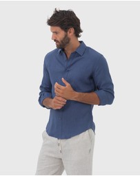 Coast Clothing - Long Sleeve Linen Shirt: Indigo Blue