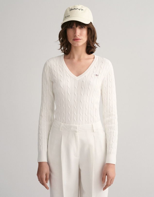 Gant - Stretch Cotton Cable V-Neck Knit