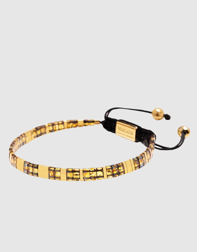 Nialaya Jewellery - Women's Bracelet with Marbled Amber and Gold Miyuki Tila Beads
