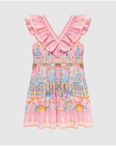 Camilla - Tiered Mini Dress With Frill Neck - Kids-Teens