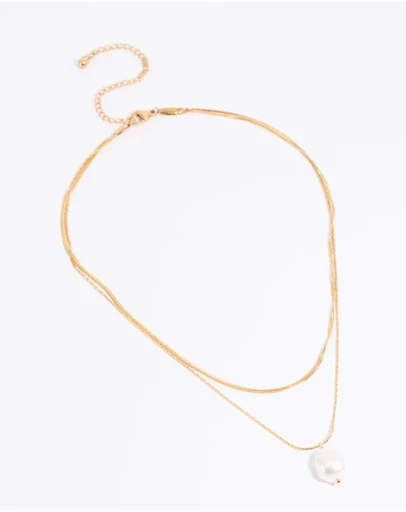 Lovisa - Waterproof Gold Plated Stainless Steel Snake Chain & Freshwater Pearl Layered Necklace