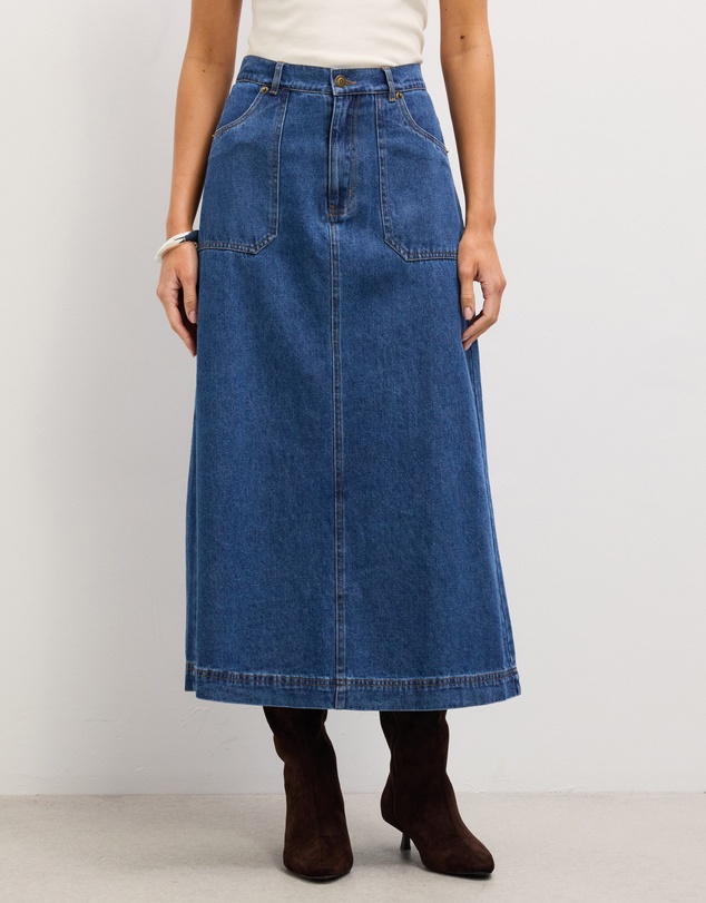 The Fated - Stephanie Soft Denim Midi Skirt