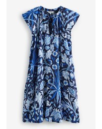 NEXT - Linen Blend Tie Neck Mini Summer Dress