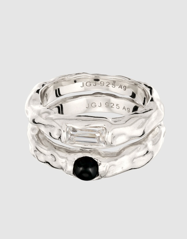 Elli Jewelry - Topaz and Onyx Ring Set in 925 Silver