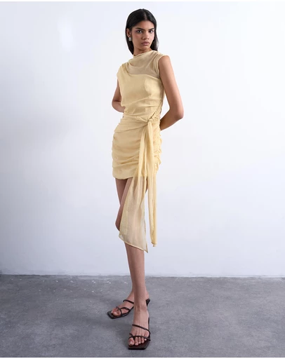 TOPSHOP - Grown On Shoulder Chiffon Mini Dress With Sash