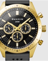 Maxum - Lansdowne Multifunction Chrono Gold Tone Case, Black Dial & Black Silicone Band