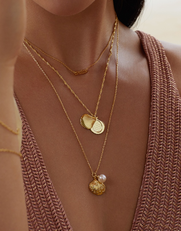 Wanderlust + Co - Seashell Gold Locket Necklace