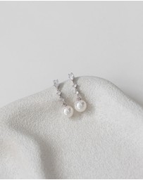 The White Collection - Beatrice - Classic Silver Pearl Bridal Drop Earrings