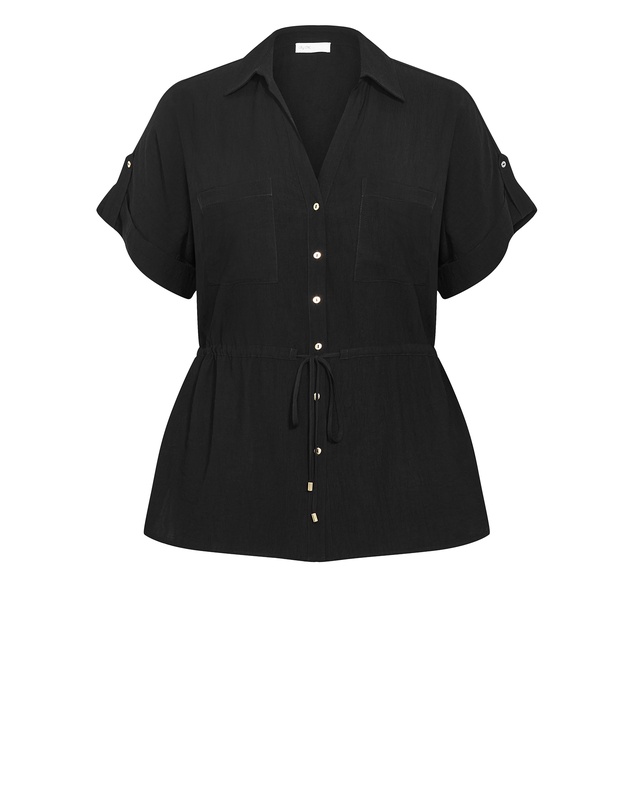 City Chic - Plus size Aria Cinched Shirt - black