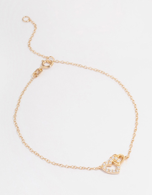 Lovisa - Gold Plated Sterling Silver Cubic Zirconia Heart Link Bracelet