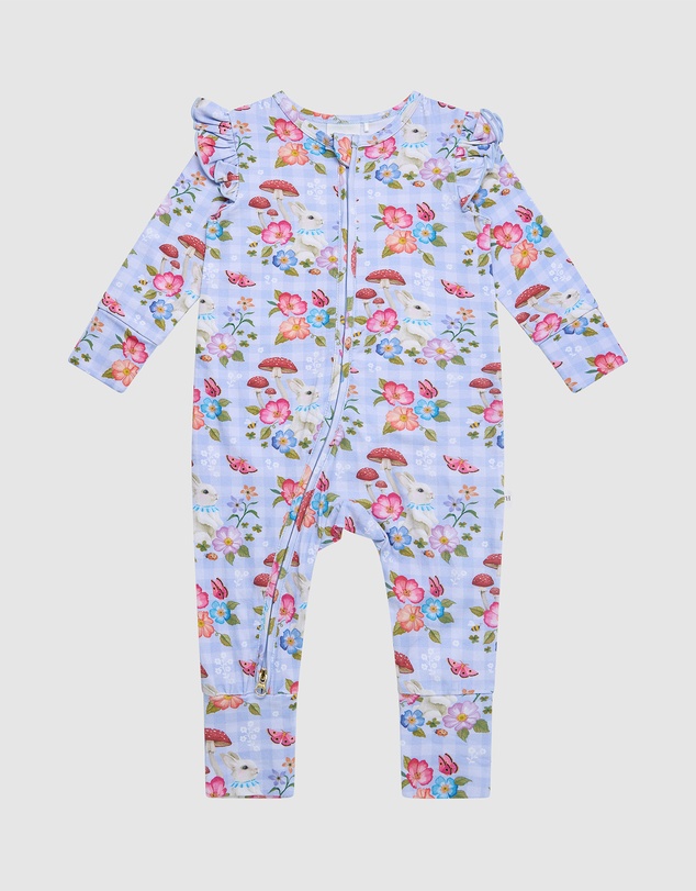 Fleur Harris - 'Curious Bunny' Precious Frill Coverall in Cornflower Check