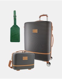 Pierre Cardin - Pierre Cardin Classique Medium Hard Shell with Mini Beauty Case Set + Leather Tag