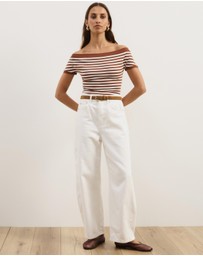 Atmos&Here - Esme Stripe Jersey Off Shoulder Top