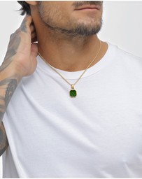 Kuzzoi - ICONIC EXCLUSIVE - Necklace Male Geometric Green Enamel 925 Sterling Silver Gold Plated