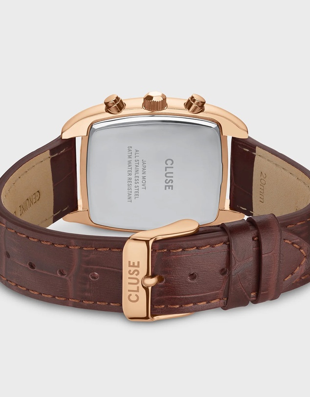 Cluse - Quartaut Chrono Watch leather, Brown, Rose gold Colour