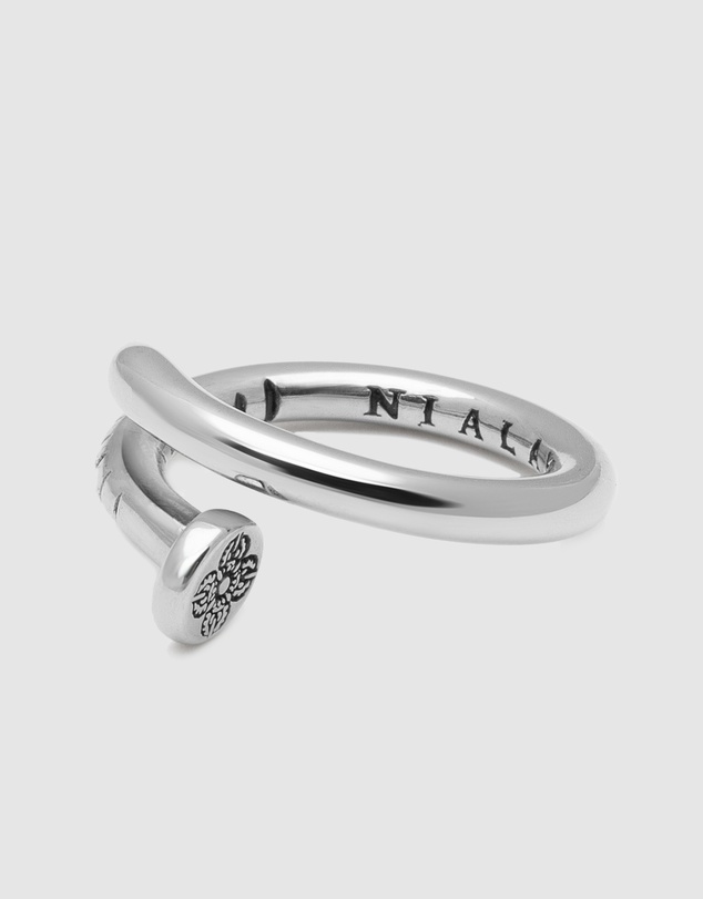 Nialaya Jewellery - Men's Silver Nail Ring with Dorje Engraving