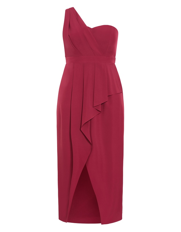 City Chic - Plus size Allure One Shoulder Maxi Dress - currant