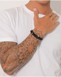 Kuzzoi - ICONIC EXCLUSIVE - Bracelet Men Bead Set Black with Lava and Onyx in 925 Sterling Silver
