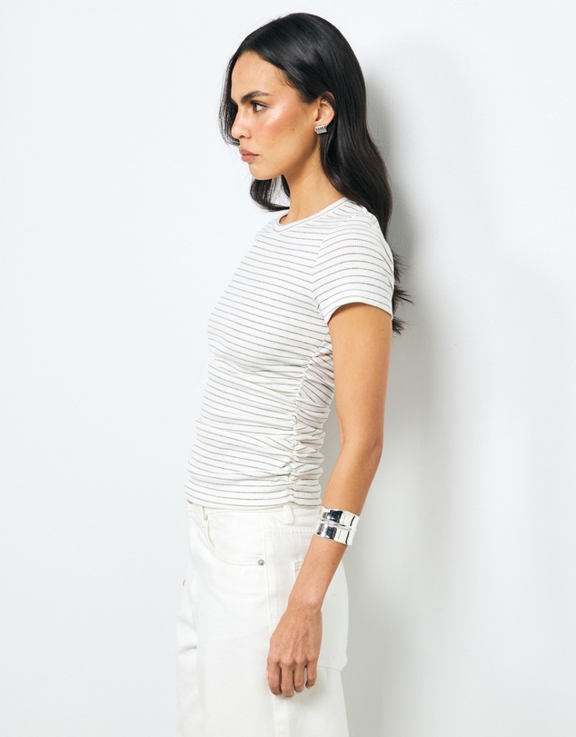 AERE - Belle Stripe Ruched T-Shirt