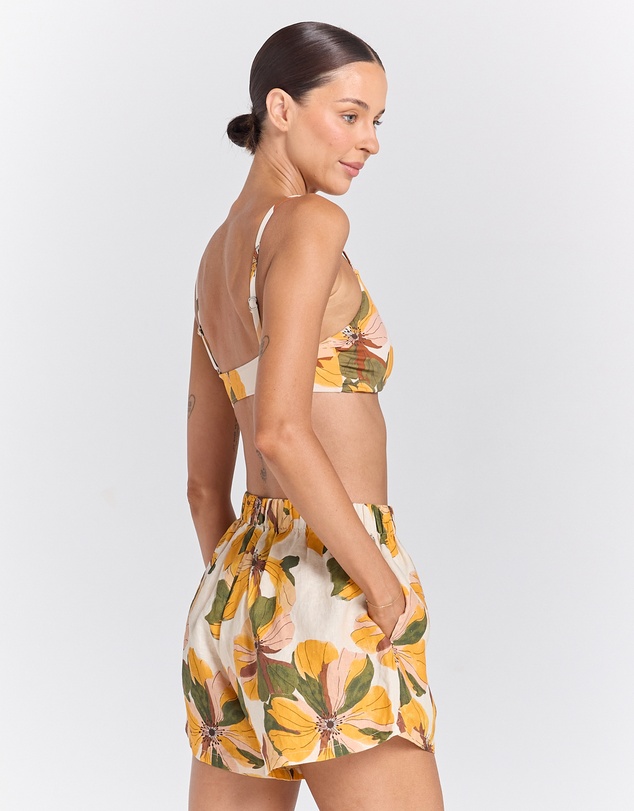 Poolside Paradiso - Tropics 100% Linen Resort Short - Marigold