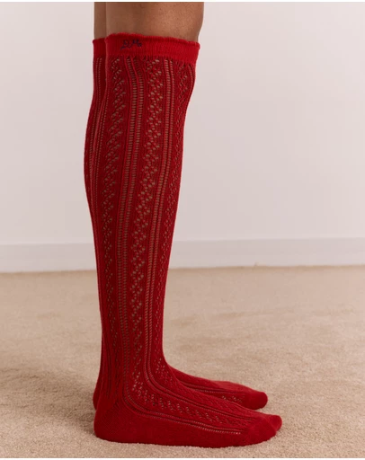Damson Madder - Knee High Pointelle Socks