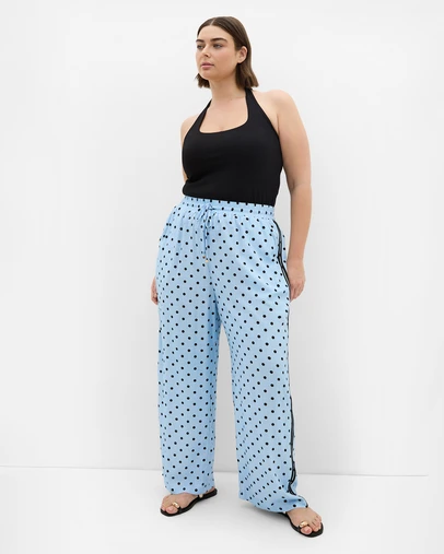City Chic - Plus size Spot Print Side Tape Wide Leg Pant - baby blue