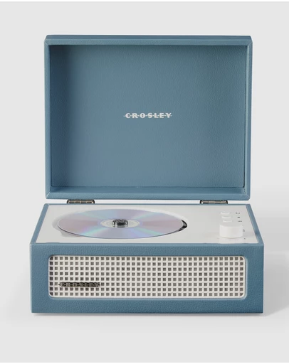 Crosley - Crosley Voyager Portable Retro CD Player with Stereo Bluetooth Speakers, FM Radio - Washed Blue