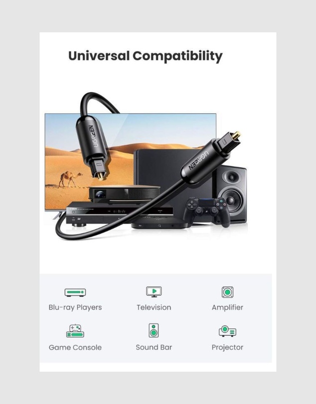 Ugreen - UGreen Fiber Optical Audio Cable 3M High-Fidelity Sound Wide Compatibility