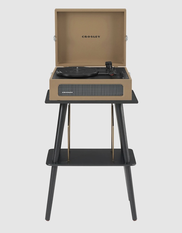 Crosley - Crosley Voyager Bluetooth Portable Turntable + Entertainment Stand Bundle - Tan