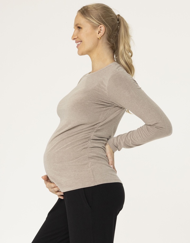 Angel Maternity - Basic Winter Maternity Long Sleeve Tee in Taupe