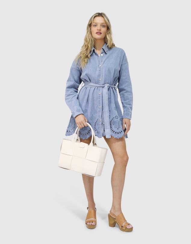Belle & Bloom - Sunday Somewhere Denim Broderie Mini Shirt Dress
